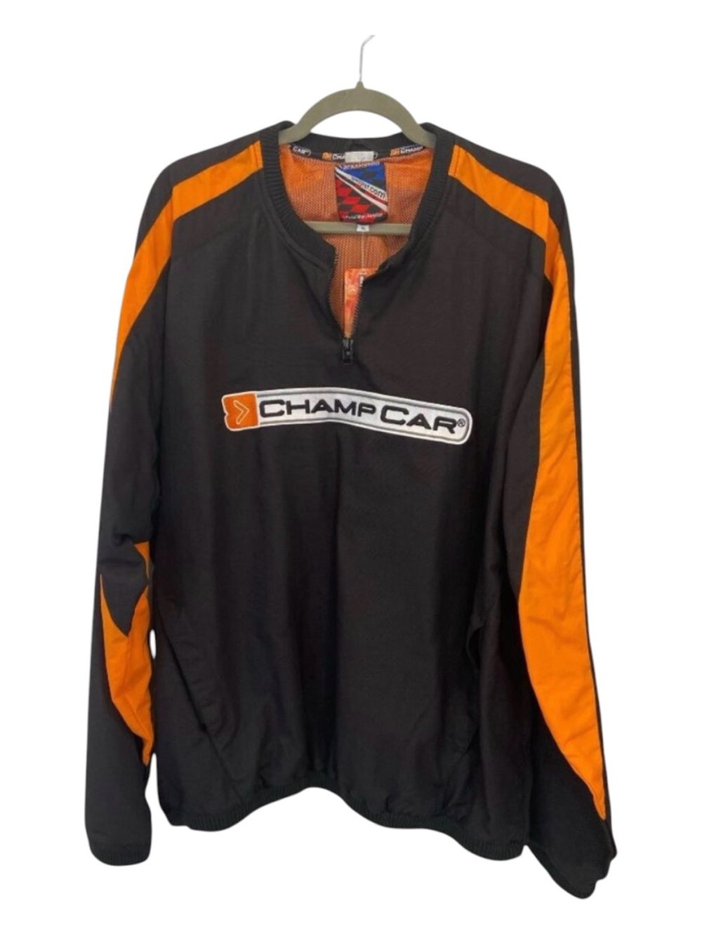 Vintage New Champ Car Racing Jacket Black Orange Nylon Pullover Lightweight NWT